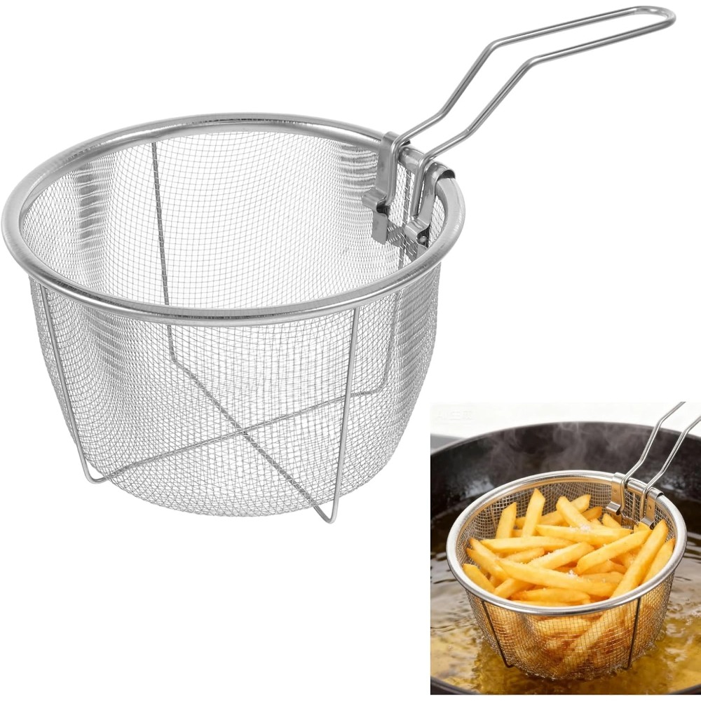 Home Cooking Restaurants - Round Fry Basket with Folding Handle