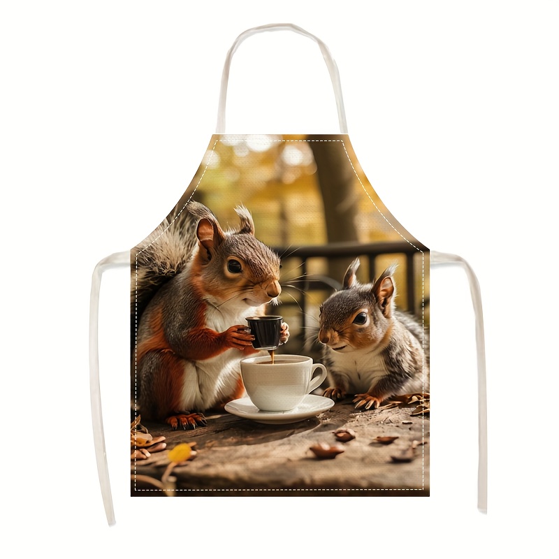 Home Cooking Ideas - Linen Apron Squirrel Coffee Scene Print