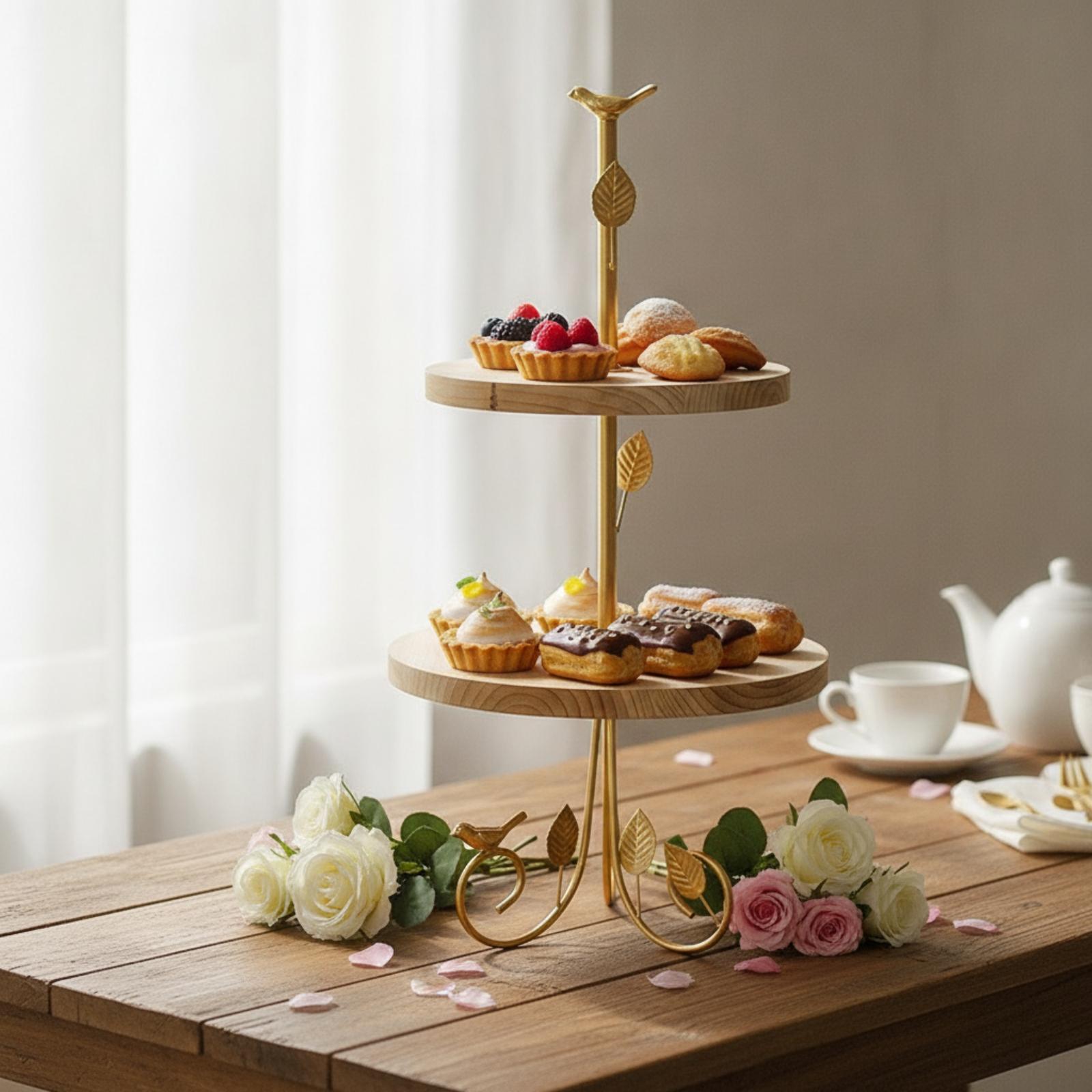 Two-Tier Dessert Stand Gold Cu - đánh giá và giá Home Cooking Host